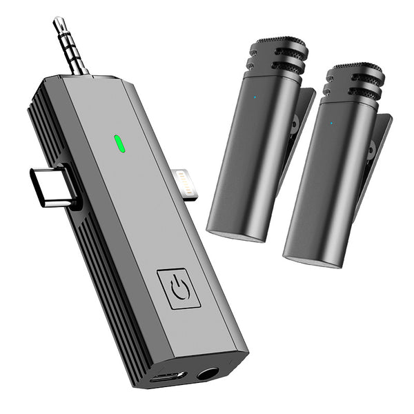 HILLOGEAR 3 in 1 Mini Wireless Lavalier Microphones, Professional Noise Reduction Recording Dual Mics